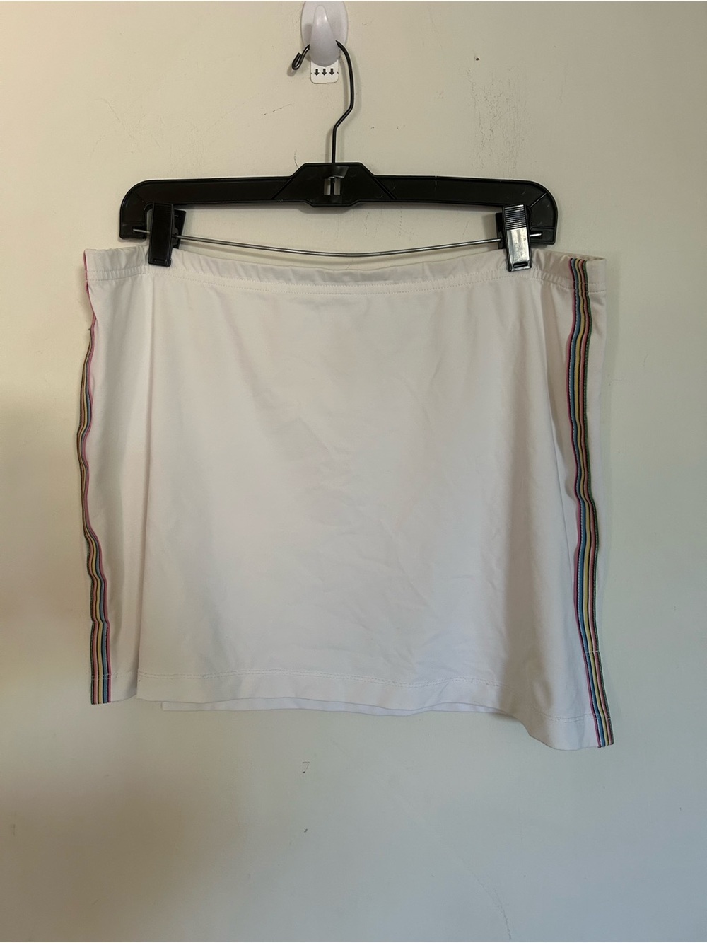 Tail Size Large Athletic White Mini Skirt with Rainbow Side Stripes